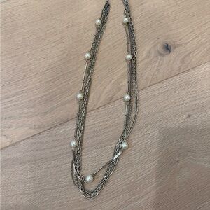 Banana Republic Silver Multi-Strand Necklace w Pearl